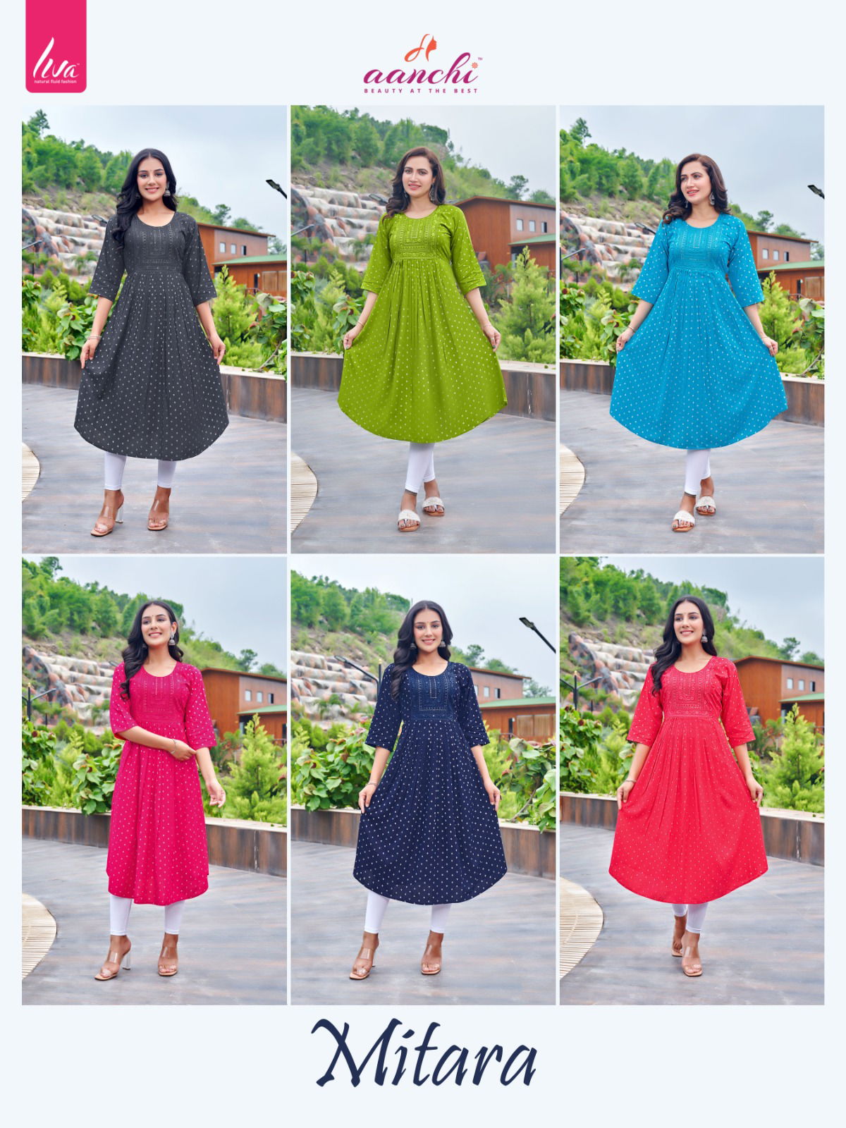 Mitara By Aanchi Rayon Embroidery Printed Kurtis Wholesale Market In Surat
